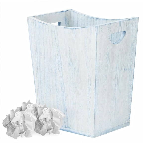 OYEAL Wood Trash Can, Small Square Wastebasket Bin for Bathroom, Office, Bedroom, Living Room, Rustic Blue