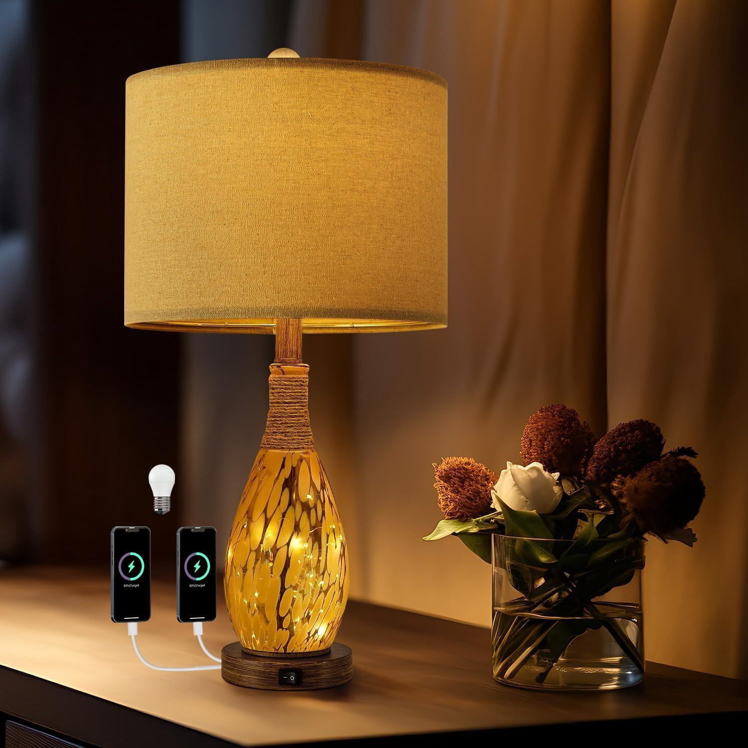 JBGIYOSG Mushroom Glass Table Lamp – Cordless LED Night Light For Bedroom, Living Room, Red (E27 Bulb Included)