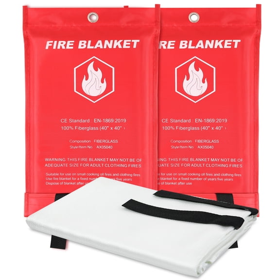 Fire Blanket for Home & Kitchen, Emergency Fiberglass Fire Suppression Blanket with Quick Release Tabs, EN1869, Flame Retardant Safety Blanket for Cooking, Fireplace & Camping, Lager 1mΓ1m