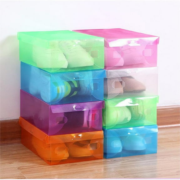 OYIGU Clear Plastic Stackable Shoes Organizer, Thickened Flip Style Transparent Men's And Women's Storage Shoe Box, Plastic Foldable Shoe Box