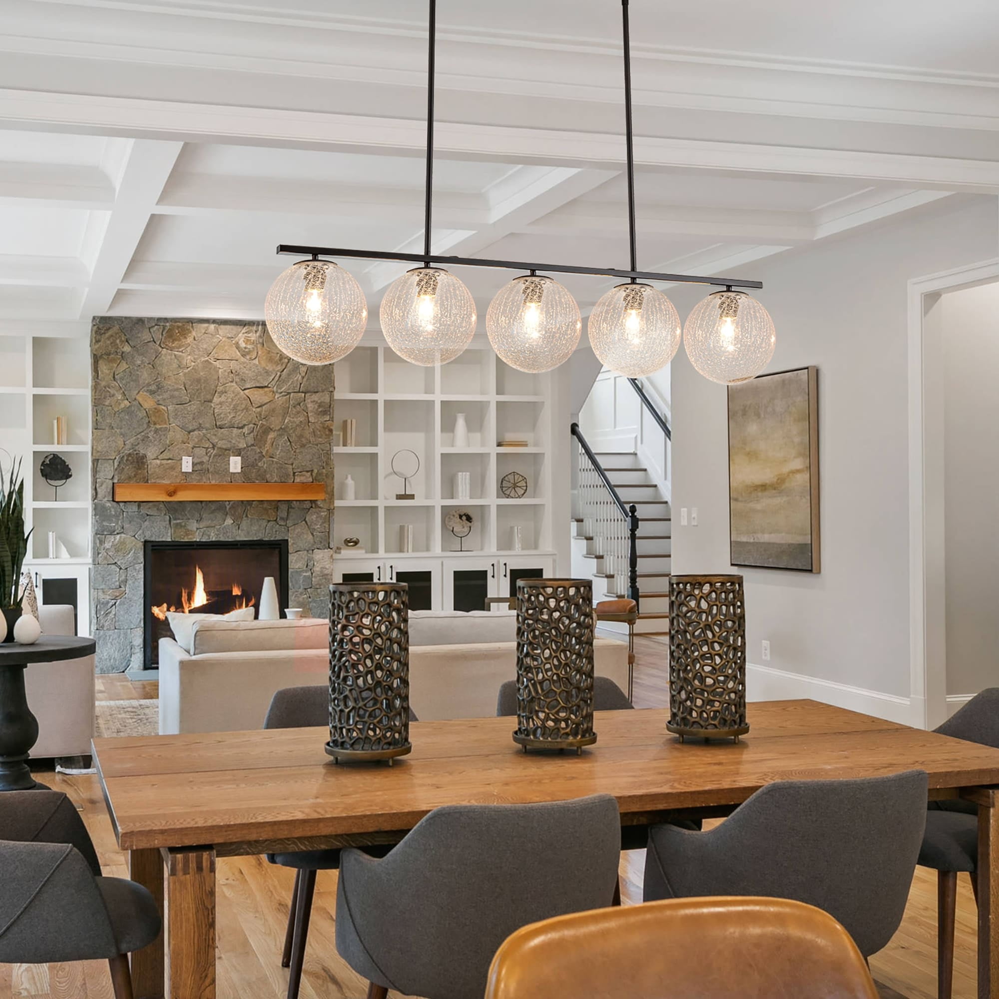 Oil Rubbed Bronze Linear Globe Glass Pendant Light