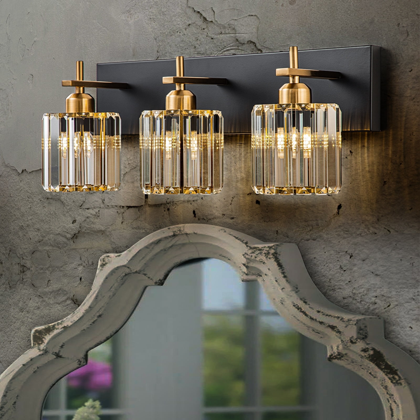 OYIPRO Mid-Century Modern Dimmable Bathroom Vanity Light Crystal Glass Wall  Sconce 22.5 