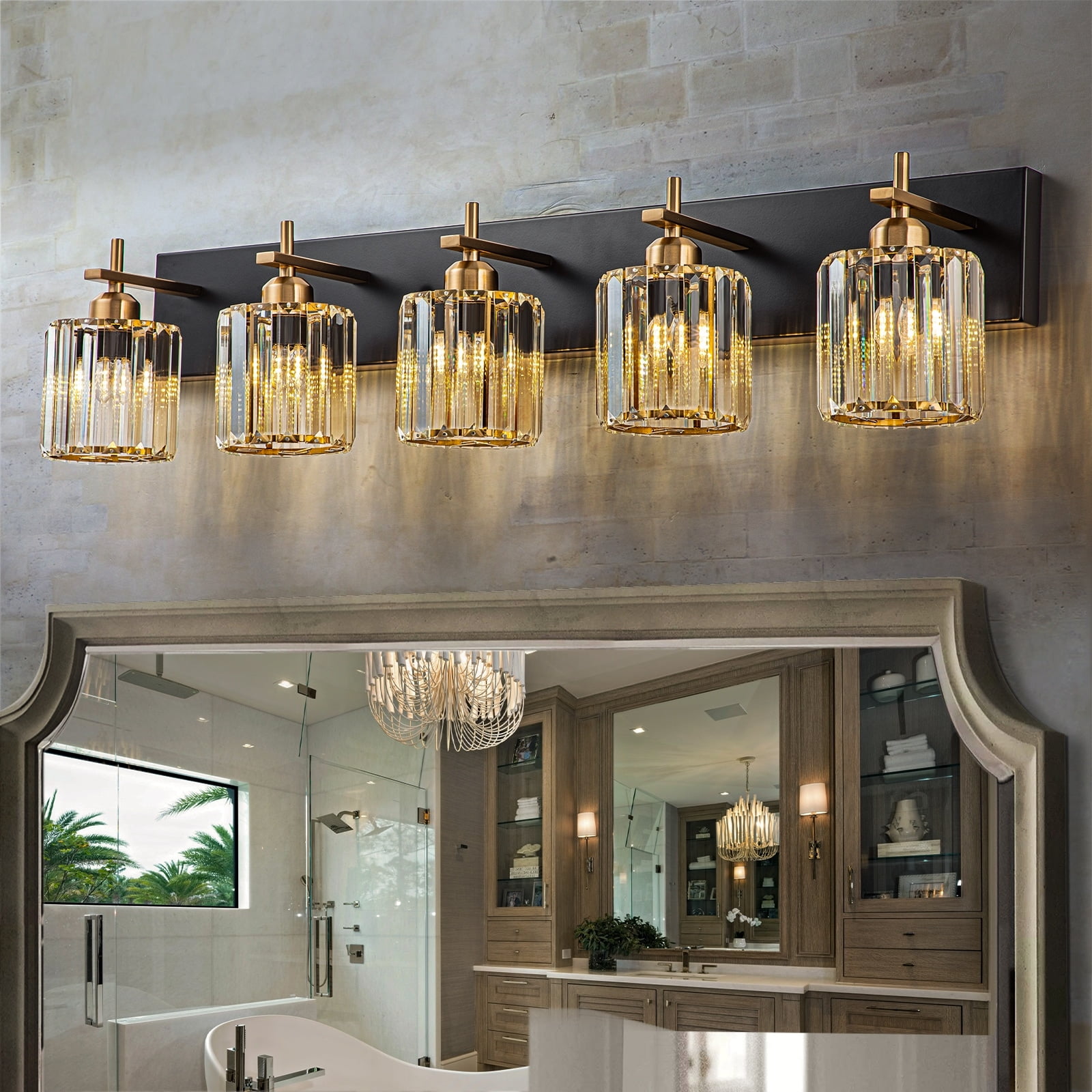 OYIPRO Mid-Century Modern Dimmable Bathroom Vanity Light Crystal Glass ...