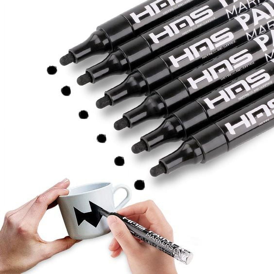 HUJUGAKO White Paint Pen,12 Pack Acrylic Paint Marker Pens for Wood Black  Paper Rock Painting Stone Canvas Glass Metal Ceramic Graffiti Fabric