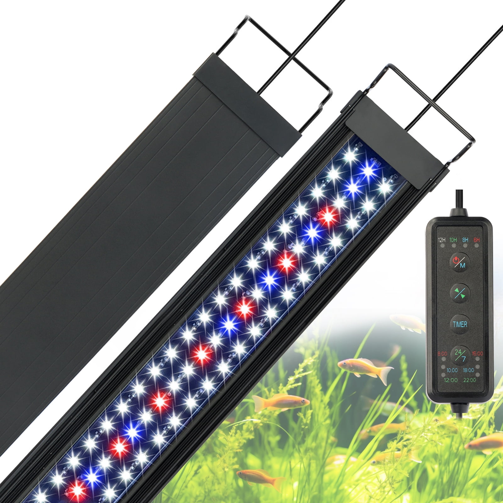 48"-56" Black LED Fish Tank Light with Timer and Dimmable Brightness