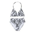 thumbnail image 1 of OYOANGLE Girl's 2 Piece Paisley Print Halter Shirred Waisted Bikini Set Beachwear Black and White 8Y, 1 of 4
