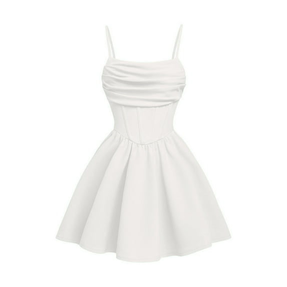 OYOANGLE Girl's Spaghetti Strap Ruched Ruffle Hem Flowy Short Dresses White 8Y