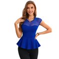 thumbnail image 1 of OYOANGLE Women's Contrast Sheer Mesh Cap Sleeve Blouse Flared Ruffle Hem Tops Royal Blue M, 1 of 6