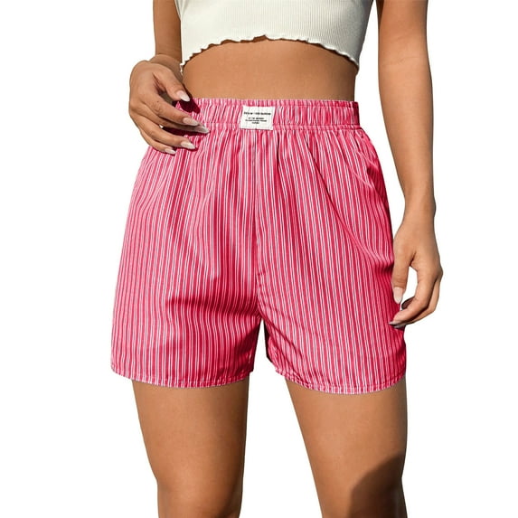 OYOANGLE Women's Letter Patch Striped Printed Casual Shorts Red XL