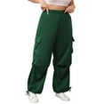 thumbnail image 1 of OYOANGLE Women's Plus Size Flap Pocket Cargo Elastic High Waist Pants Loose Streetwear Baggy Trousers Green 1XL, 1 of 5