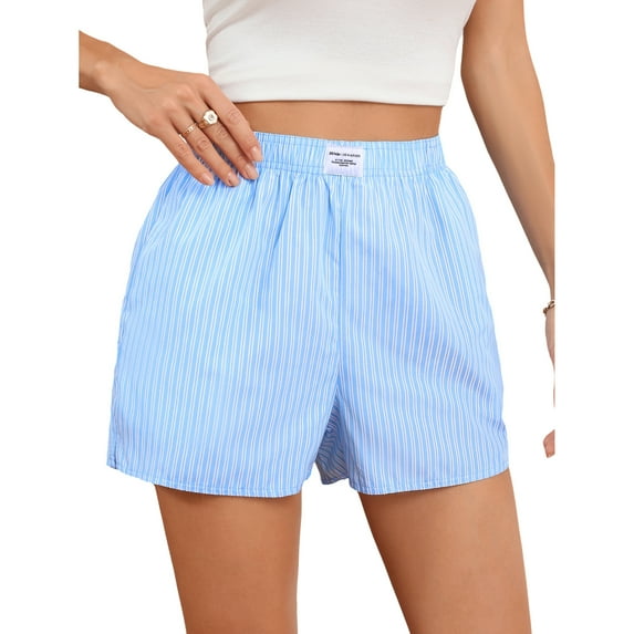 OYOANGLE Women's Striped Letter Printed Casual Summer Shorts Light Blue M