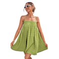 thumbnail image 1 of OYOANGLE Women's Summer Cami Dress Ruffle Swing Shirred Mini Short Dresses Green S, 1 of 6