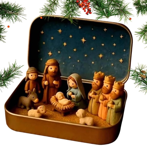 OYPGUE 2027 New Mini Nativity in a Tin Box, Pocket Nativity Scene in a Tin Box