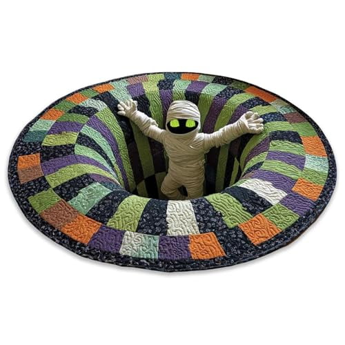 OYPGUE 3D Halloween Rug, Candy Corn Abyss Quilted Round Mat, Halloween Quilted Round Rug 3D Illusion, Soft & Durable Fabric Non-Slip Modern Home Decor