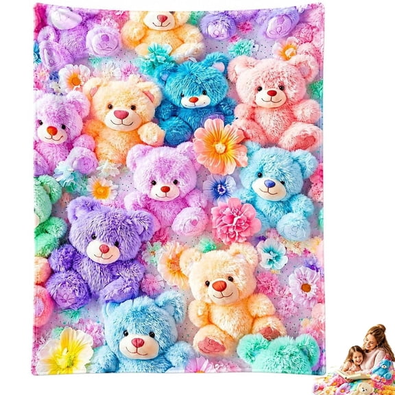 OYPGUE 3D Teddy Bear Blanket, 2027 Cute Soft Cozy Plush Flannel Floral Throw Blanket for Women