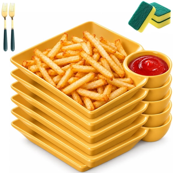 OYPGUE 6pcs Plates with Dipping Section, Chip and Dip Built in Dip Cup