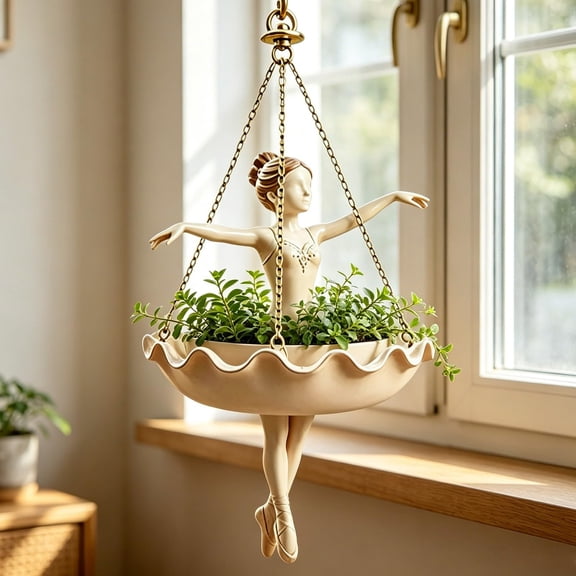 OYPGUE Ballet Dancer Hanging Planter Decorative Hanging Flower Pot for Indoor Outdoor Garden, Cute Hanging Planter for Succulents Spider Plant, Whimsical Ballerina Plant Holder, Dance Teacher Gift