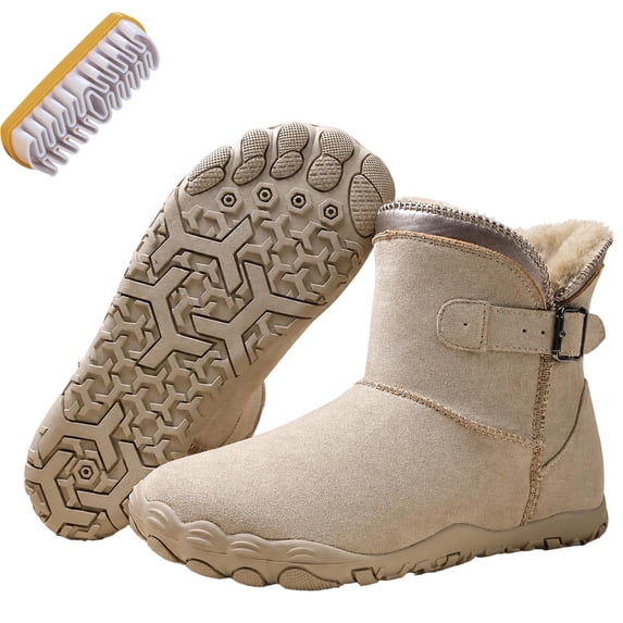 OYPGUE Barefoot Boots Women, Winter Snow Footwear Fur Lined Zero Drop