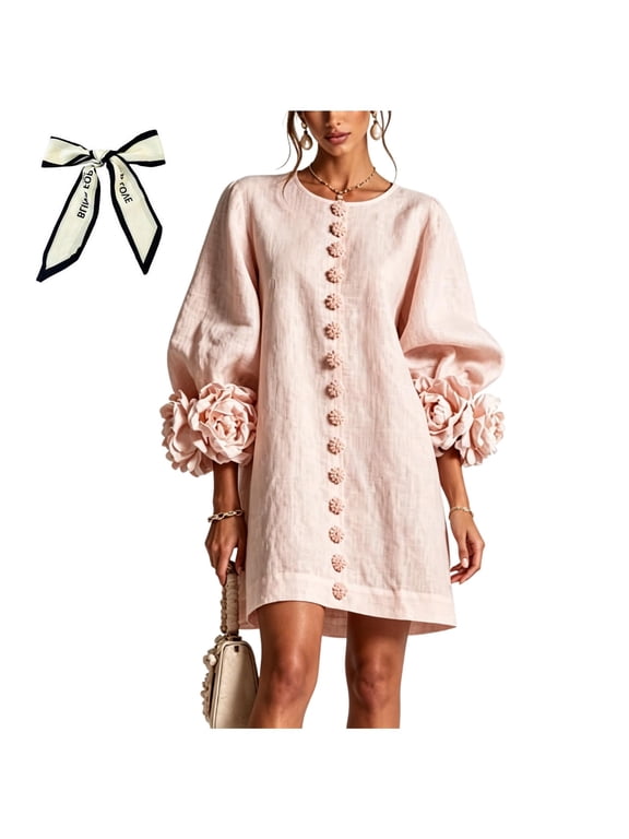 Floral Button-Down Mini Dress with Striking Floral Cuffs