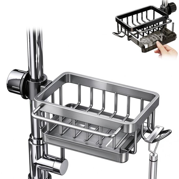 OYPGUE Sink Organizer Rack, Hanging Faucet Drain Rack with Drip Tray