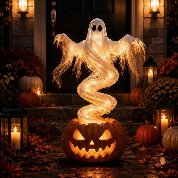 OYPGUE Spiral Ghost Pumpkin Outdoor, Floating Ghost Halloween Yard Decoration