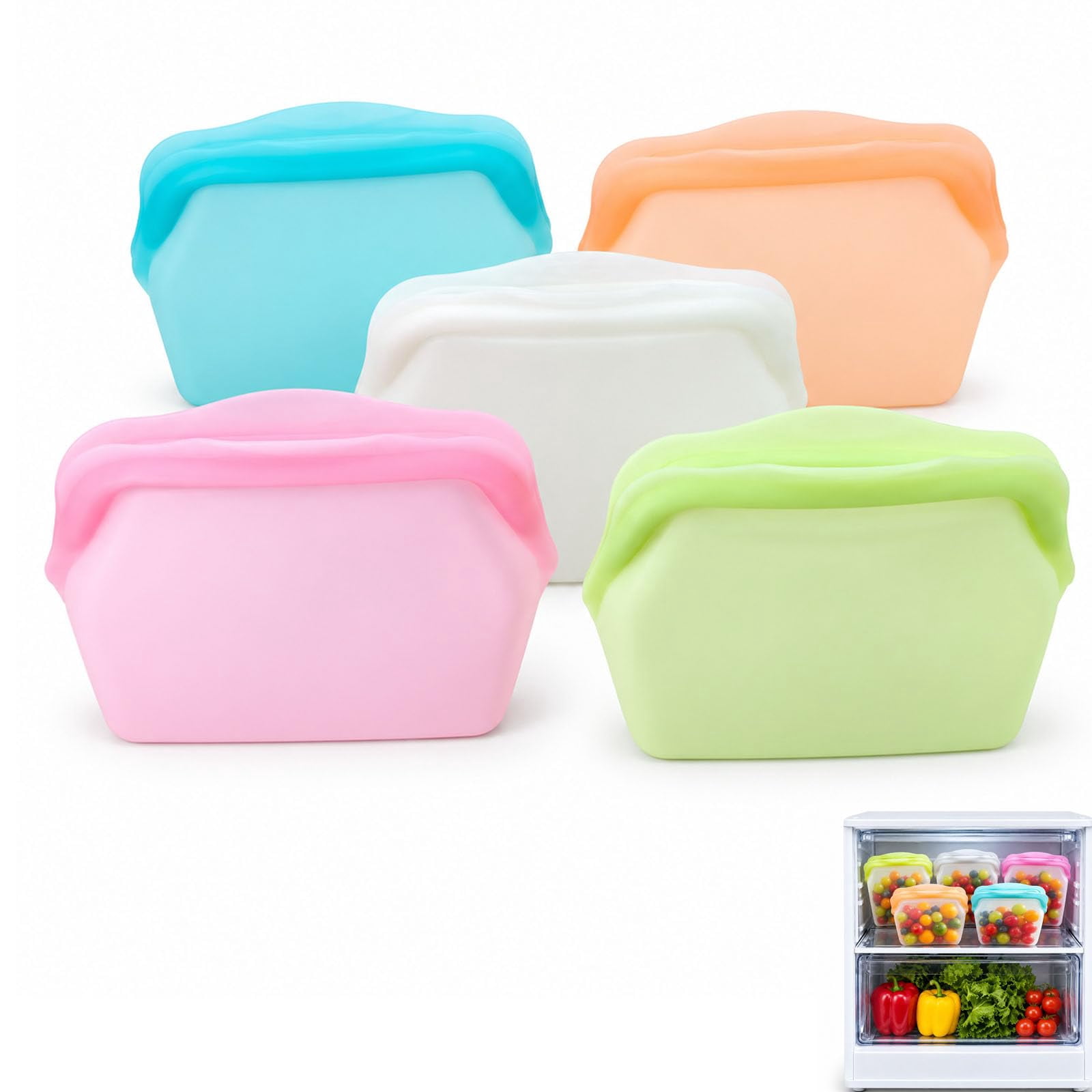 OYPGUE Stand-Up Food-Grade Silicone Storage Bags, Reusable Food Pouches ...