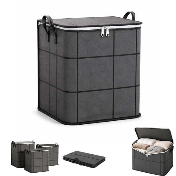 OYPGUE Upgrade Thickened Foldable Storage Bag With Reinforced Handles | Large Capacity Zippered Fabric Organizer for Bedding & Clothes, Foldable Blanket Bag with Reinforced Handles