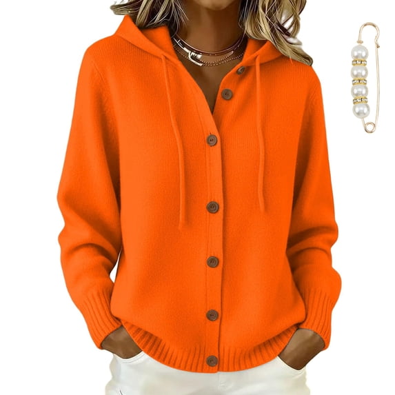 OYPGUE Womens Knit Hooded Sweaters,V Neck Button up Sweater for Women