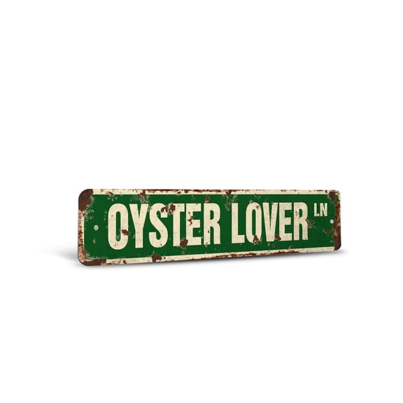 OYSTER LOVER Vintage Style Rustic Street Sign – Childrens Name Room Sign Retro Decorative Wall Sign for Home, Bar, Garage, or Outdoor Use | 4" X 18" Plastic Road Sign