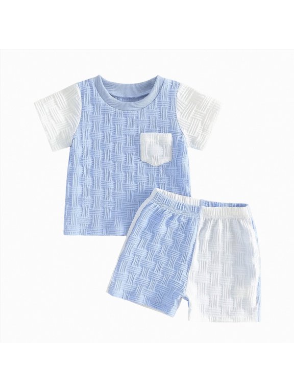 Baby Boy Clothes 18 24 Months Cartoon Summer Short Sleeve T-Shirt Tee Tops + Shorts Clothing Set Cool Short Sets, Blue 18-24M