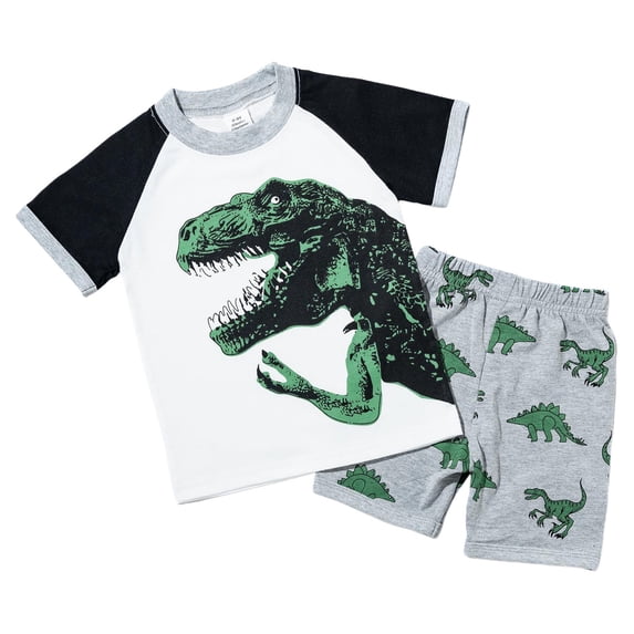 OYXSER Toddler Boy Clothes 2T 3T Cartoon Cotton Summer Short Sleeve T-Shirt Tops Shorts Clothes Sets Baby Boy Outfits, White 3-4T