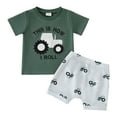 thumbnail image 1 of OYXSER Toddler Baby Boy Summer Clothes 4T 5T Cartoon Cotton Summer Short Sleeve T-Shirt and Shorts Kids Outfit Set, Dark Green 2-3T, 1 of 7