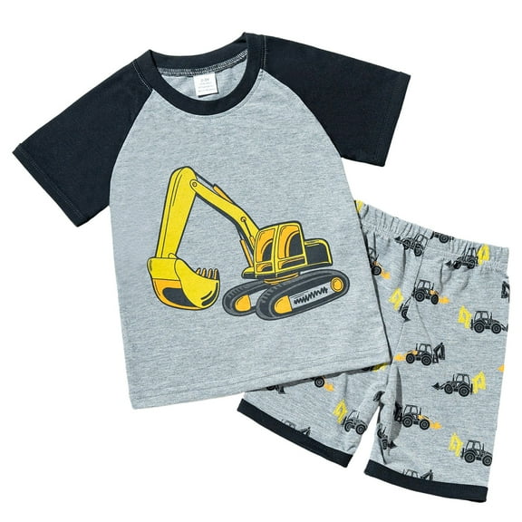 OYXSER Baby Boy Summer Clothes 2T 3T 4T 5T Cartoon Cotton Summer Short Sleeve T-Shirt and Shorts Cool Short Sets, Gray 2-3T