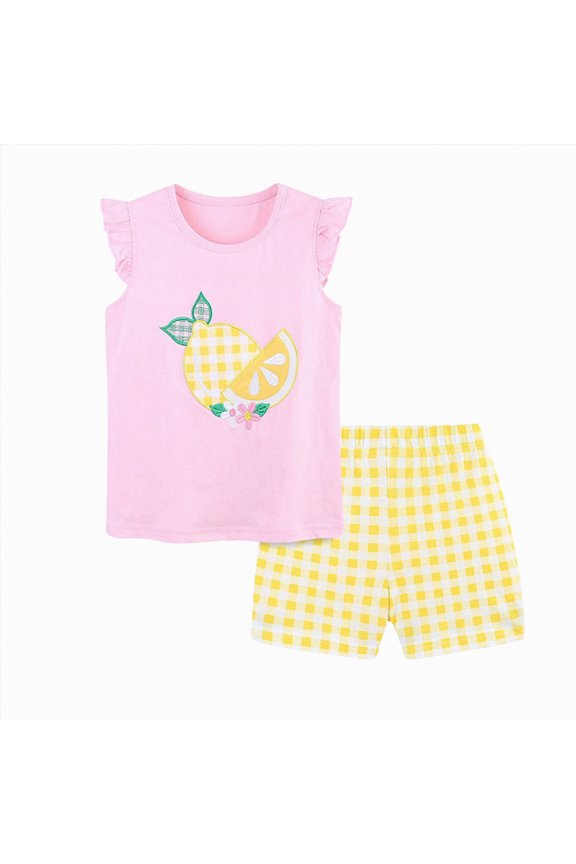 Baby Girl Clothes Outfits 3T 4T Ruffle Sleeveless Shirts Floral Tops + Shorts Clothing Set Cute Cartoon Summer Short Set, Light Pink 5-6Y