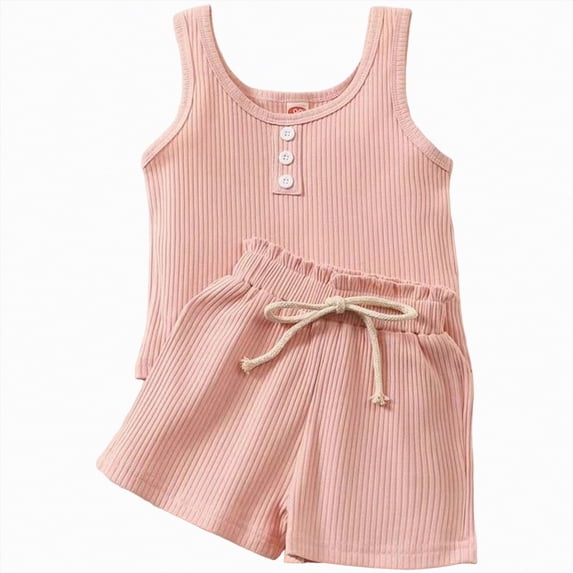 OYXSER Baby Girl Summer Clothes 18 24 Months Striped Short Sleeveless Tee Tops + Shorts 2pcs Shorts Outfits Set, Pink 18-24M