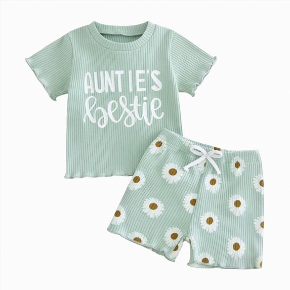 OYXSER Baby Girl Summer Clothes 1T 2T 3T 4T 5T T-Shirts Shorts Clothing Set Ribbed Knit Cute Summer Short Set 2pcs Shorts Outfits Set, Light Green 6-12M