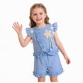thumbnail image 1 of OYXSER Baby Girl Summer Clothes 4T 5T Cute Ruffle Flutter Sleeves Short Sleeve T-Shirts Shorts Clothing Set 2pcs Cute Short Set, Blue 5-6Y, 1 of 9