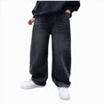 thumbnail image 1 of OYXSER Boy's Elastic Waist Jeans Baggy Straight Leg Loose Denim Pants with Pockets for School, Black 5-6Y, 1 of 9