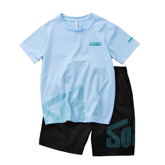 OYXSER Boys Athletic Sets Loose Athletic Crew Neck Quick Dry T-Shirt Kids Active Outfit, Blue 4-5T