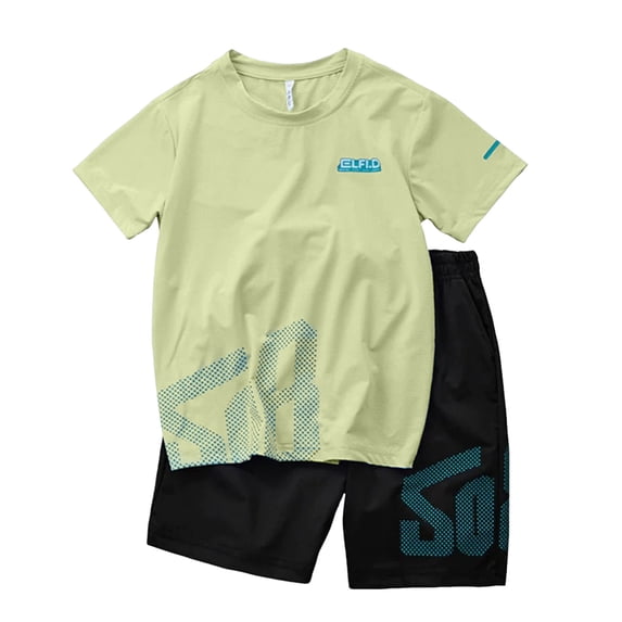 OYXSER Boys Athletic Sets Loose Athletic Crew Neck Quick Dry T-Shirt Kids Active Outfit, Green 3-4T