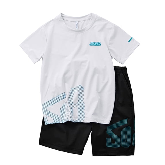 OYXSER Boys Athletic Sets Loose Athletic Crew Neck Quick Dry T-Shirt Kids Active Outfit, White 5-6Y