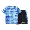 thumbnail image 1 of OYXSER Boys Athletic Sets Loose Athletic Crew Neck Short-Sleeve Shirt Kids Active Outfit, Light Blue 5-6Y, 1 of 5