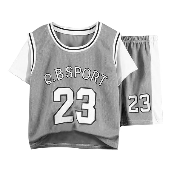 OYXSER Boys Clothing Sets Crew Neck T-Shirt and Short Outfits Active Mesh Shorts Set, Gray 4-5T