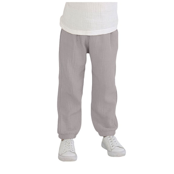 OYXSER Boys Girls Cotton Linen Pants Child Basic Plain Solid Trousers Big Kids Elastic Waist Long Pants Bloomers