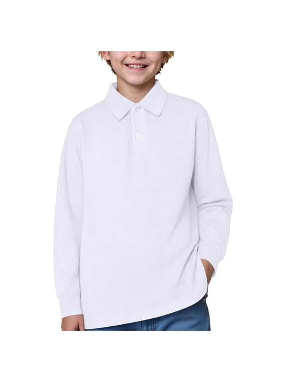 Boys Polo School Uniform Shirt with Long Sleeves, Size 3-15Y