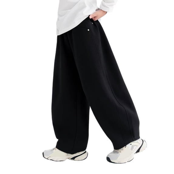 OYXSER Boys Sweatpants Barrel Pants for Boys Kids Baggy Athletic Pants Open Bottom Loose Fit Joggers, Black 12-13 Years