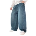thumbnail image 1 of OYXSER Boys Wide Leg Baggy Jeans Spring Fall Y2k Elastic Waist Washed Denim Pants Loose Relaxed Fit Casual Trousers, Blue 11-12 Years, 1 of 5