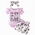thumbnail image 1 of OYXSER Cute Baby Girl Clothes 12 18 Months Romper Shorts Set Cute Cow Floral Shorts with Headband, Purple 9-12M, 1 of 7