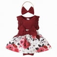 thumbnail image 1 of OYXSER Cute Baby Girl Clothes 6 12 Months Romper Shorts Set Bow with Headband Infant Summer Outfits Set, Wine 9-12M, 1 of 5