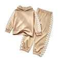 thumbnail image 1 of OYXSER Girls 2 Piece Plaid Lounge Set Cropped Hoodie and Sweatpants Jogger Pants Activewear Outfit, Khaki 11-12Y, 1 of 9